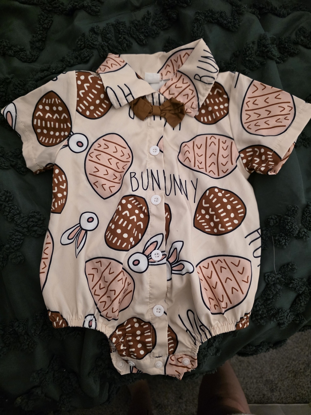 Amazon Beige & Brown Bunny Print Baby One-Piece Romper